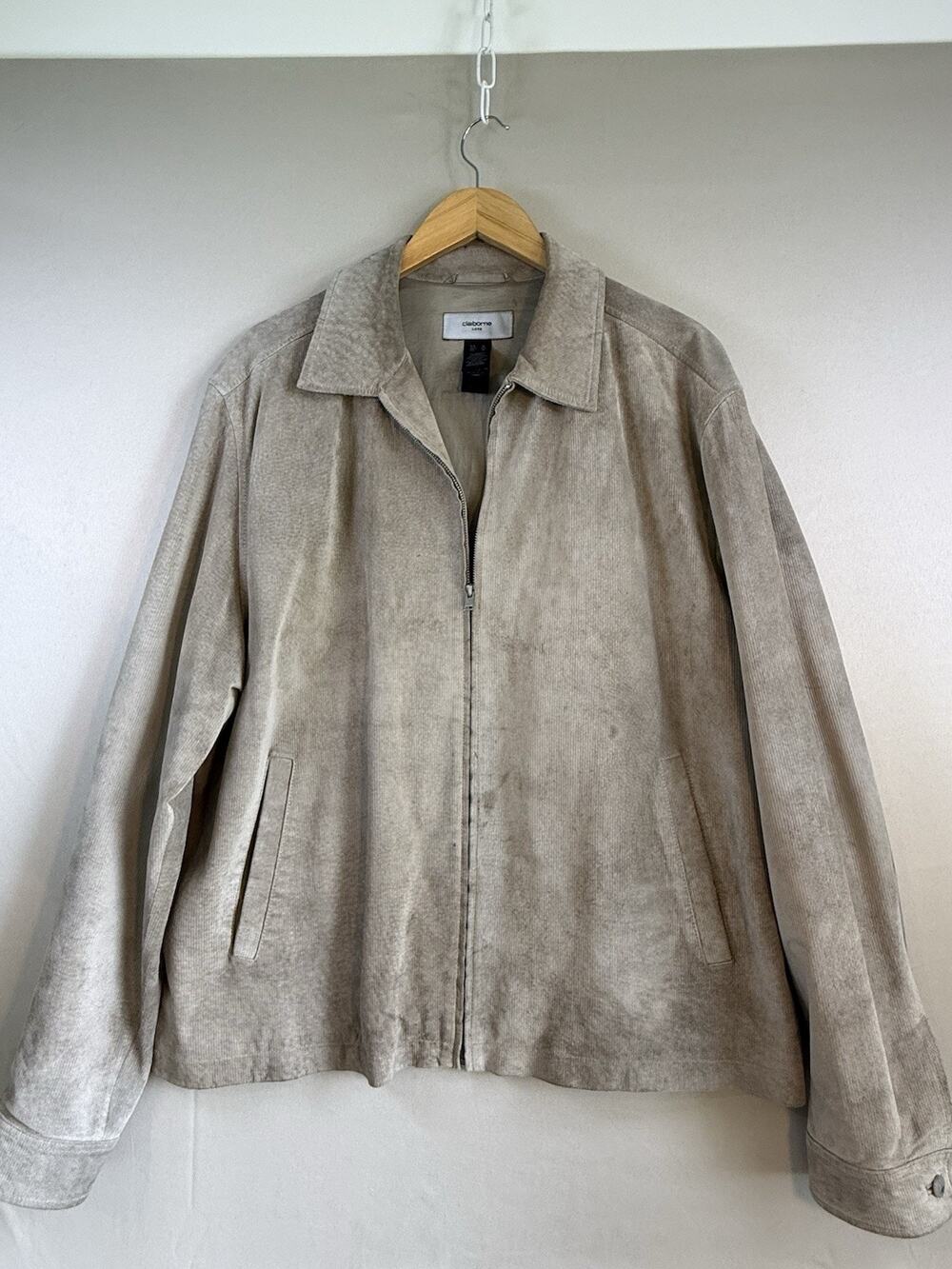 Claiborne Luxe 100% Pig Suede Leather Zip Jacket Beige Tan Men’s XL Lined